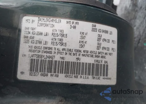 2000 Jeep Cherokee Classic from USA, damaged, VIN 1J4FF58S6YL240427